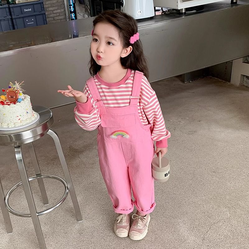 Girls spring overalls suit 2024 new fashionable children's clothing children's pants baby girl spring and autumn clothes