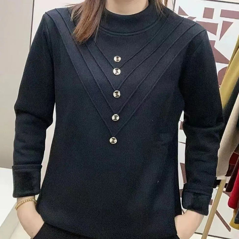2024春季新款加絨加厚超柔寶寶絨保暖上衣女韓版洋氣可外穿打底衫