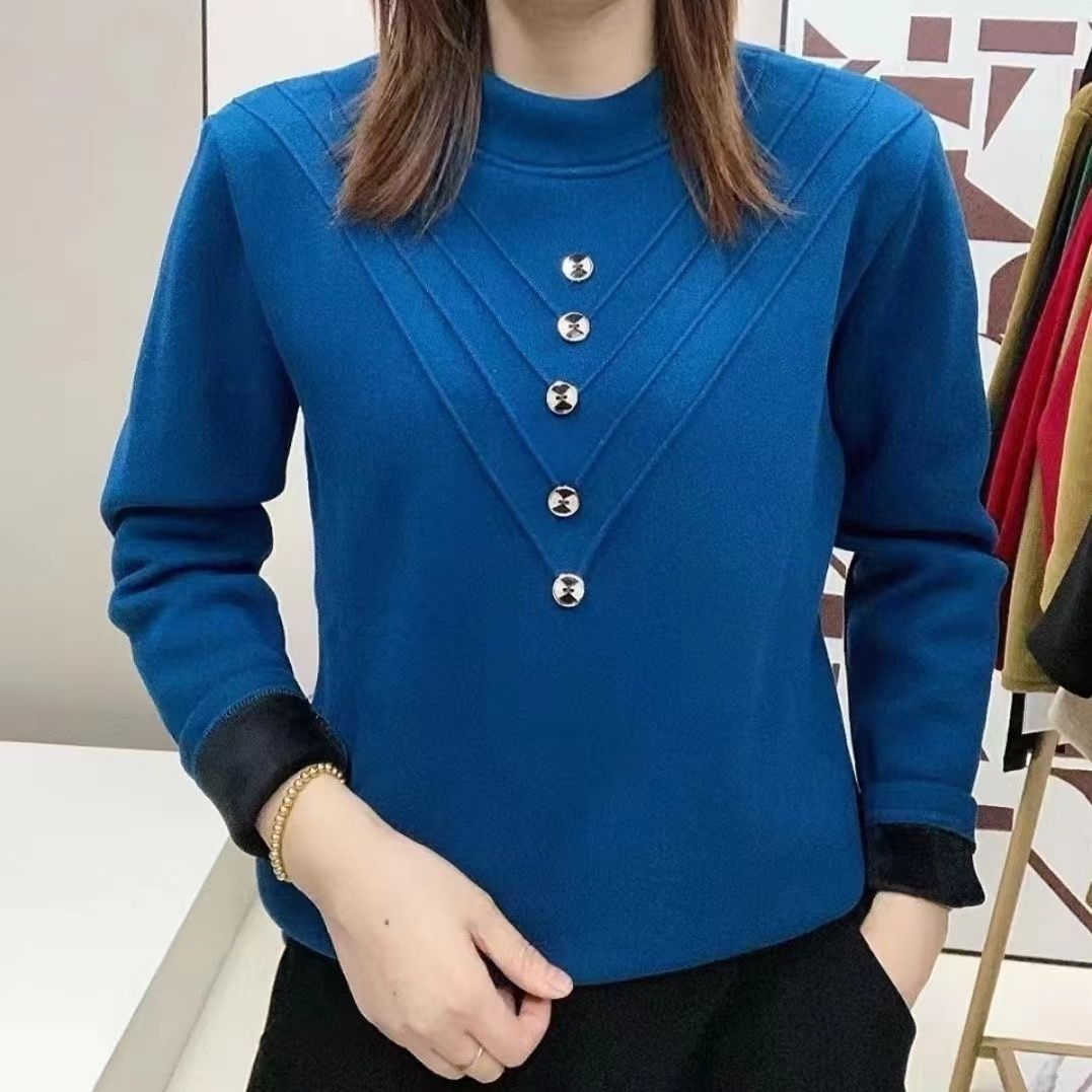 女圓領打底衫春秋加厚保暖新款春季百搭上衣寬鬆大碼純色衛衣絨衫