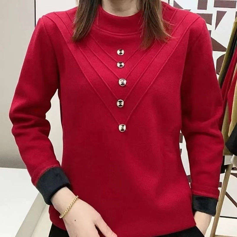 春秋新款加絨打底衫女一體絨保暖德絨發熱半高領上衣洋氣內搭小衫