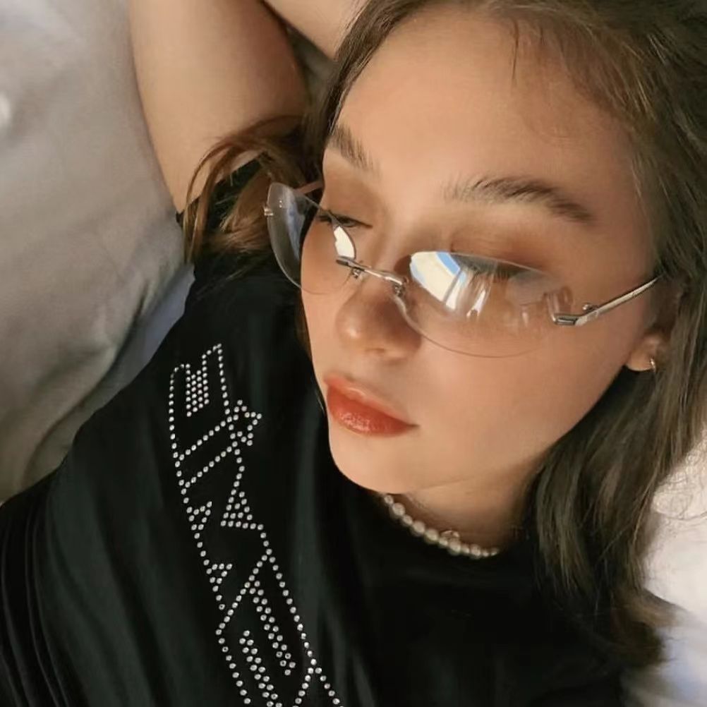 歐美無框辣妹y2k墨鏡個性橢圓復古甜酷防紫外線千禧原宿太陽眼鏡