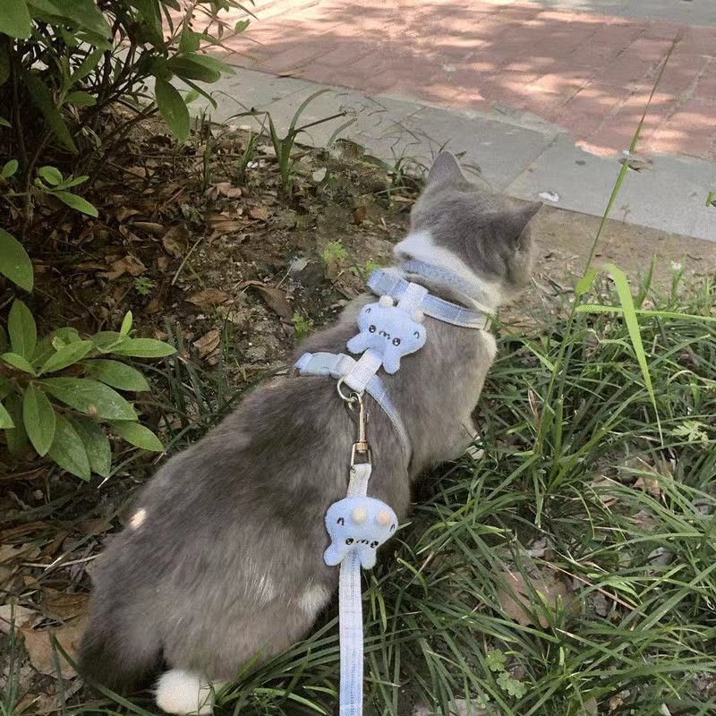 Cat traction rope, adjustable and lengthened, cute cat rope, I-shaped anti-breakaway cat walking rope when going out