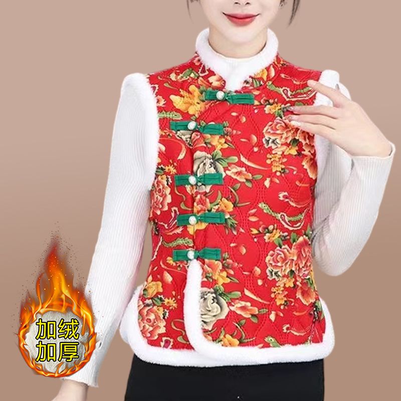 The latest vest, Chinese style large flower jacket, antique cotton vest, national trend women's clothing, Chinese style ethnic style waistcoat, autumn and winter