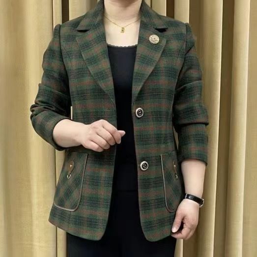 Spring new mother's wear noble plaid suit 4050 fashion large size middle-aged and elderly women's temperament slimming thin coat