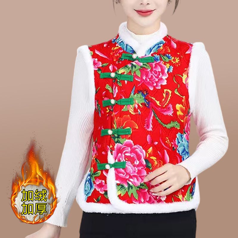 The latest vest, Chinese style large flower jacket, antique cotton vest, national trend women's clothing, Chinese style ethnic style waistcoat, autumn and winter