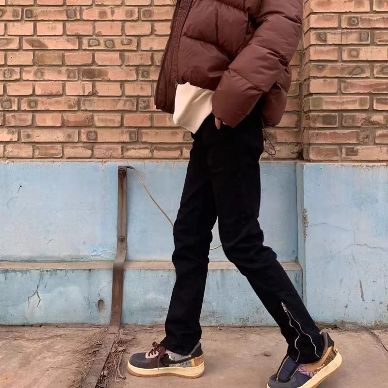 黑色高腰直筒牛仔褲女春秋季新款設計感顯瘦堆堆窄版闊腿拖地褲子