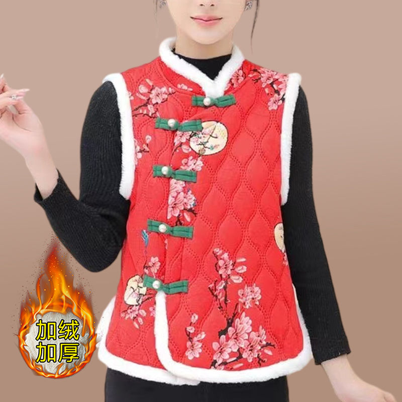 The latest vest, Chinese style large flower jacket, antique cotton vest, national trend women's clothing, Chinese style ethnic style waistcoat, autumn and winter