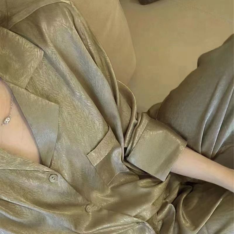 High-end ice silk pajamas for women, spring and autumn long-sleeved trousers, thin ins style girls can be worn outside home clothes set