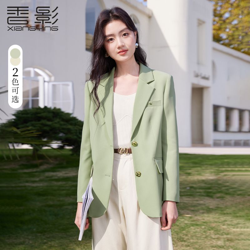 春秋季西服女羊毛短款卡其色休闲西装外套