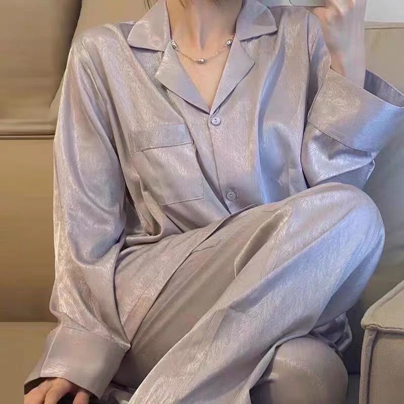 2024 New Ice Silk Spring and Autumn Pajamas Women's Long Sleeve Thin Silk High-Quality Home Clothes Set Can Be Weared Outside