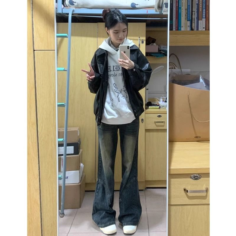 美式復古微喇牛仔褲女2023年爆款不貼腿喇叭褲胯寬大粗腿闊腿褲子