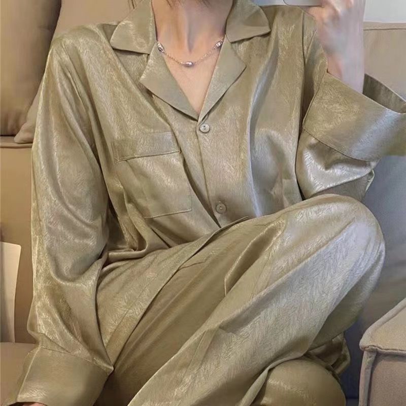 High-end ice silk pajamas for women, spring and autumn long-sleeved trousers, thin ins style girls can be worn outside home clothes set