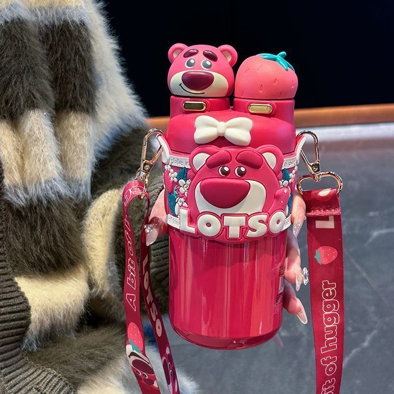 Disney Strawberry Bear 316 Thermos Cup Children's New Straw Cup Birthday Gift Girls High-Looking Water Cup