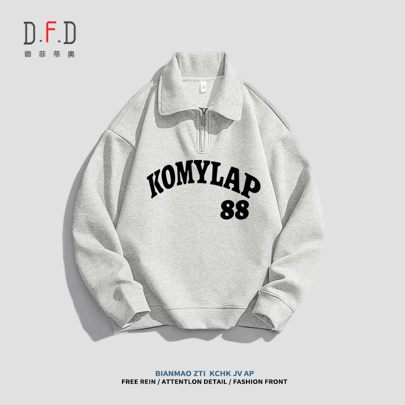 日系cityboy半拉鏈翻領衛衣加絨加厚百搭秋冬Polo領外套情侶裝ins