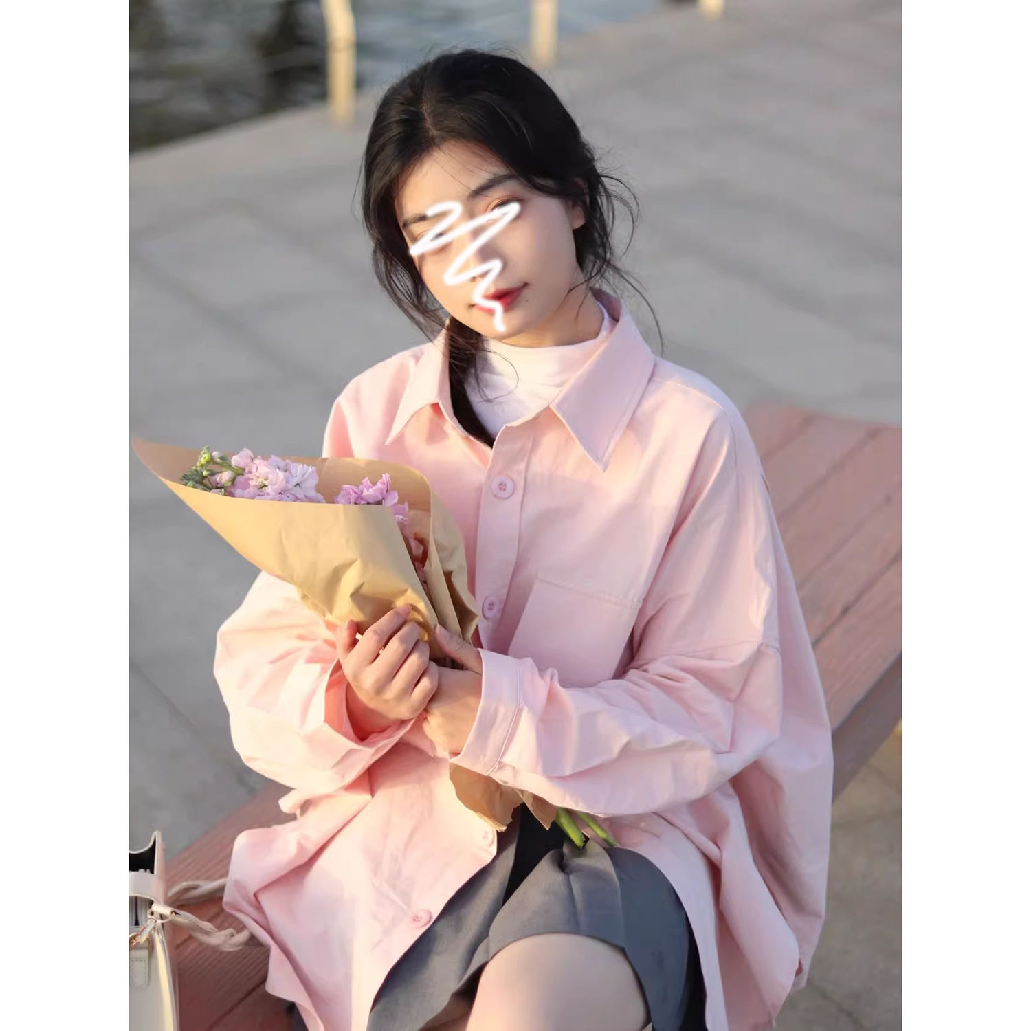 Pink POLO collar long-sleeved shirt jacket for women in spring and autumn cardigan with sun protection shirt design niche top