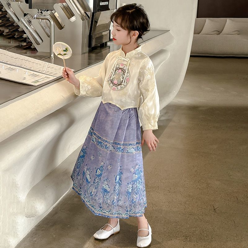 Girls horse face skirt Tang suit suit spring and autumn new Chinese style little girl new Chinese style ethnic costume two-piece set