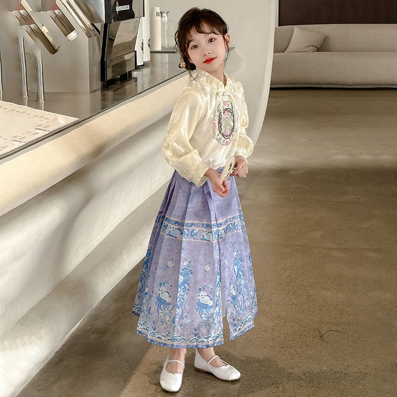 Girls horse face skirt Tang suit suit spring and autumn new Chinese style little girl new Chinese style ethnic costume two-piece set