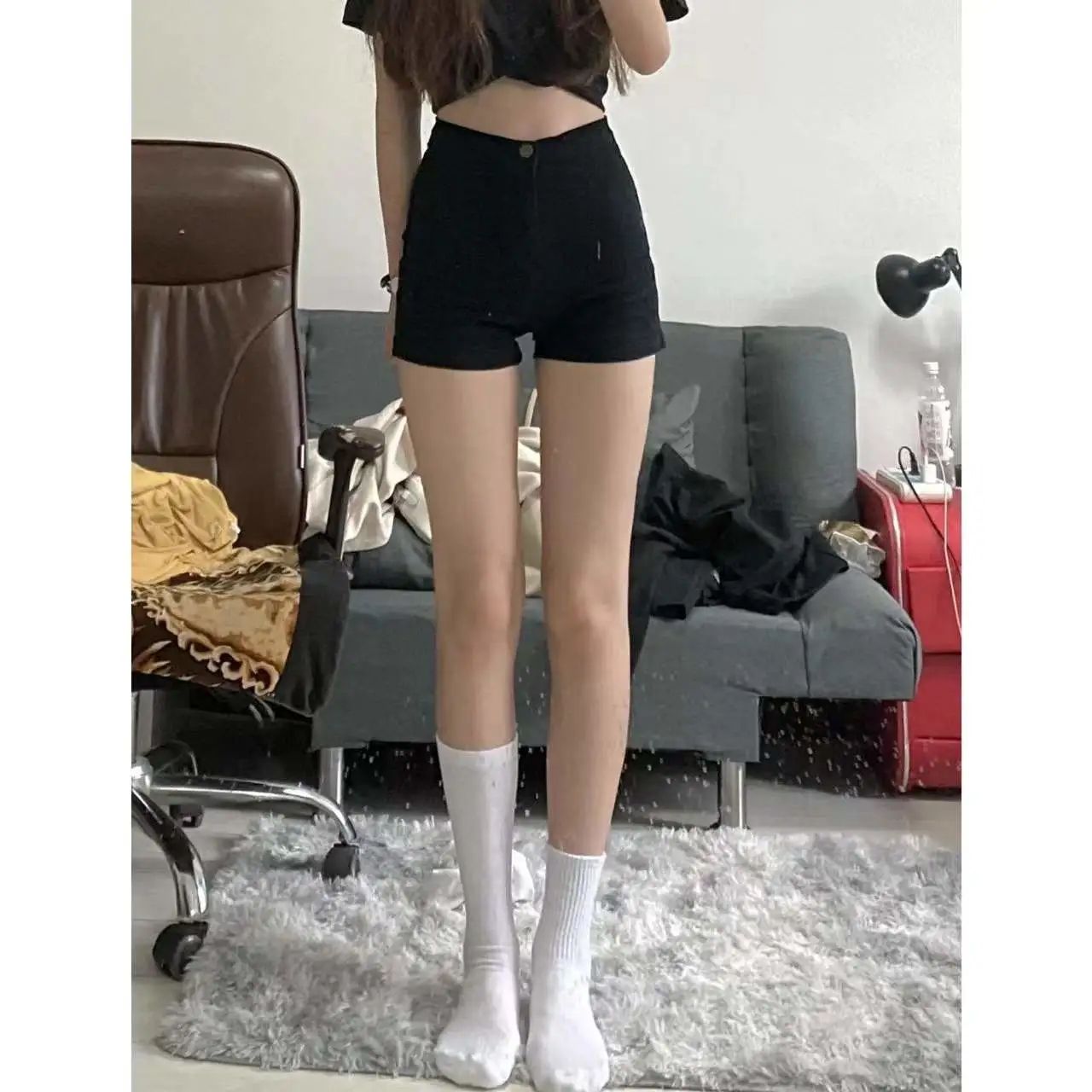 小個子黑色緊身牛仔短褲女夏季高腰顯瘦辣妹包臀熱褲外穿美式褲子