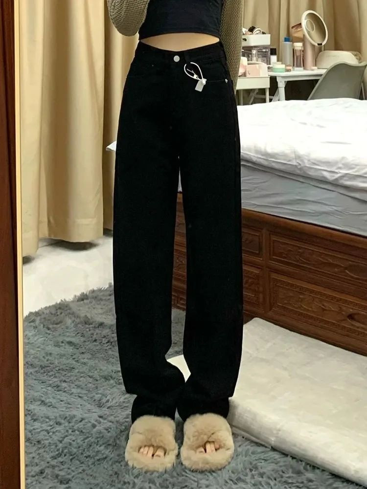 加長黑色闊腿牛仔褲女春秋202年爆款梨形身材直筒寬鬆垂感拖地褲