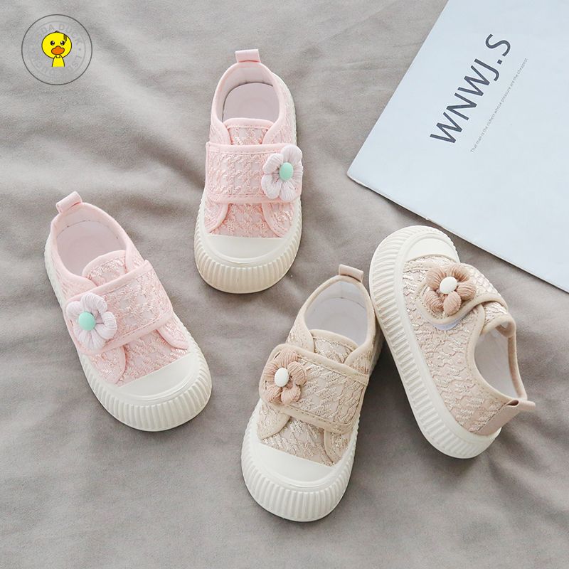Its little yellow duck children's canvas shoes spring and autumn girls' shoes baby single shoes girls sneakers kindergarten performance shoes trendy