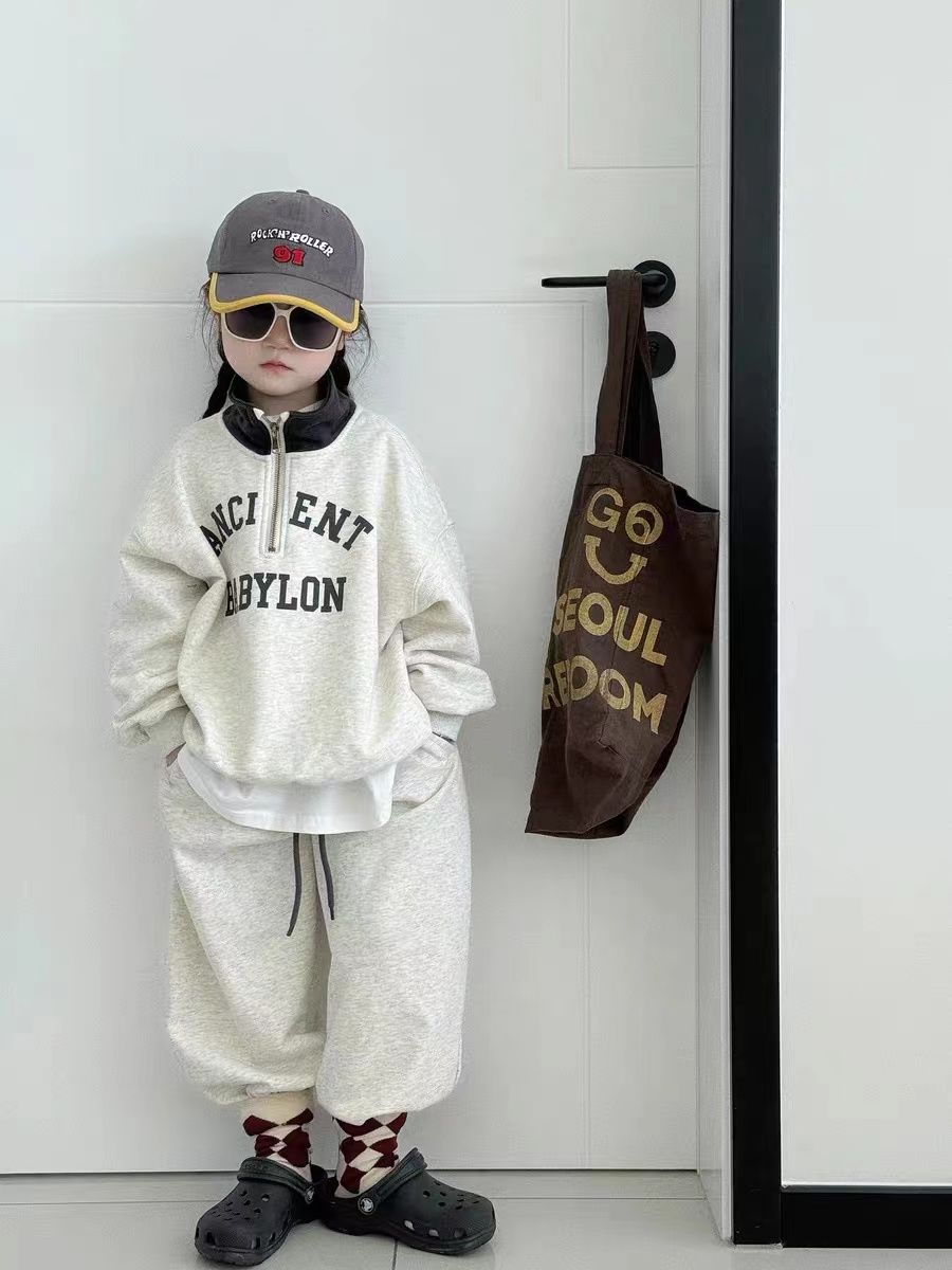 Boys and girls suits spring and autumn new 2024 children's baby stand-up collar long-sleeved sweatshirt versatile Korean sports pants