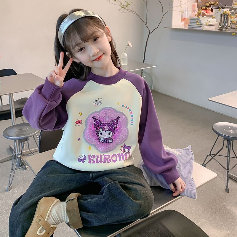 Girls spring sweatshirt 2024 new fashionable baby girl tops bottoming shirt little girl T-shirt sequins variable picture