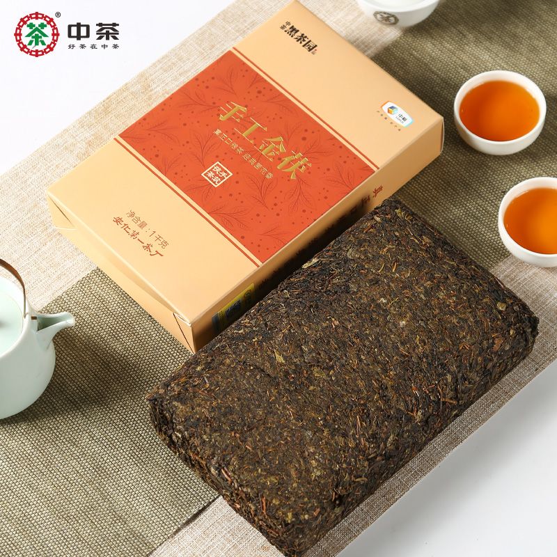 中茶湖南安化黑茶金花茯砖茶中粮茶叶手工金茯1kg正品口粮黑茶 图片 2
