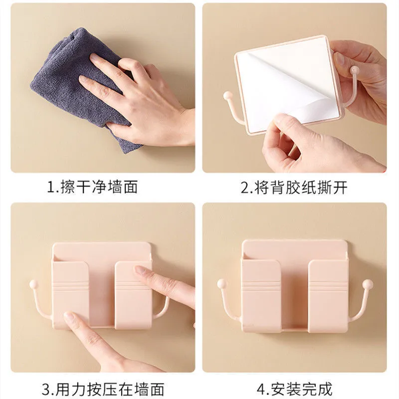 Bedside rack wall-mounted mobile phone holder storage box adhesive mobile phone charging holder remote control storage box