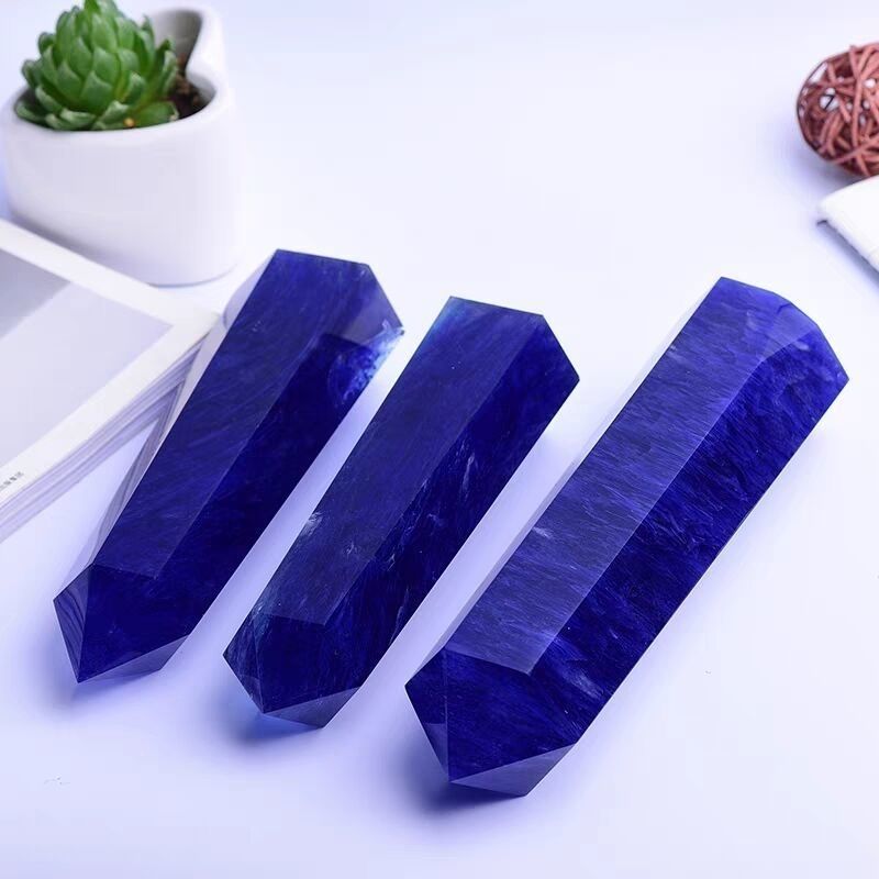 Large Natural Blue Quartz Point Sapphire Crystal Wand Tower Chakra