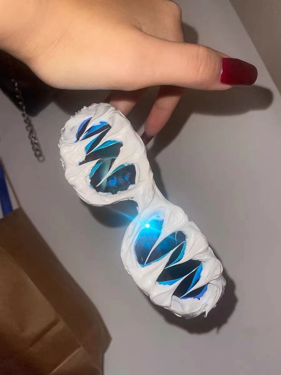 Håndlavede Drip Glue Solbriller American Dark Style Cool High End Niche Avant garde [Snow Mountain Blue]_voghion.com