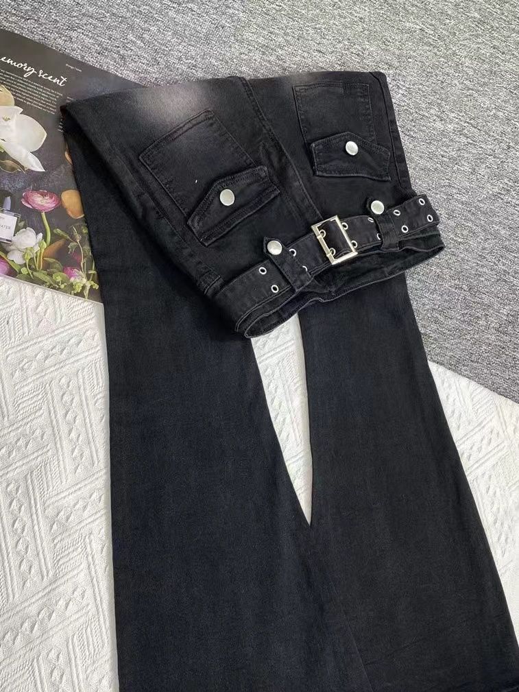 黑色微喇牛仔裤女春季2024年韩版新款显瘦马蹄裤辣妹高腰喇叭裤