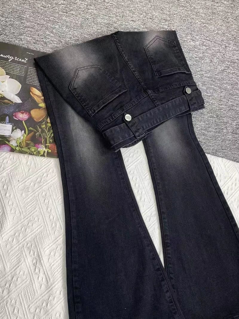 黑色微喇牛仔裤女春季2024年韩版新款显瘦马蹄裤辣妹高腰喇叭裤