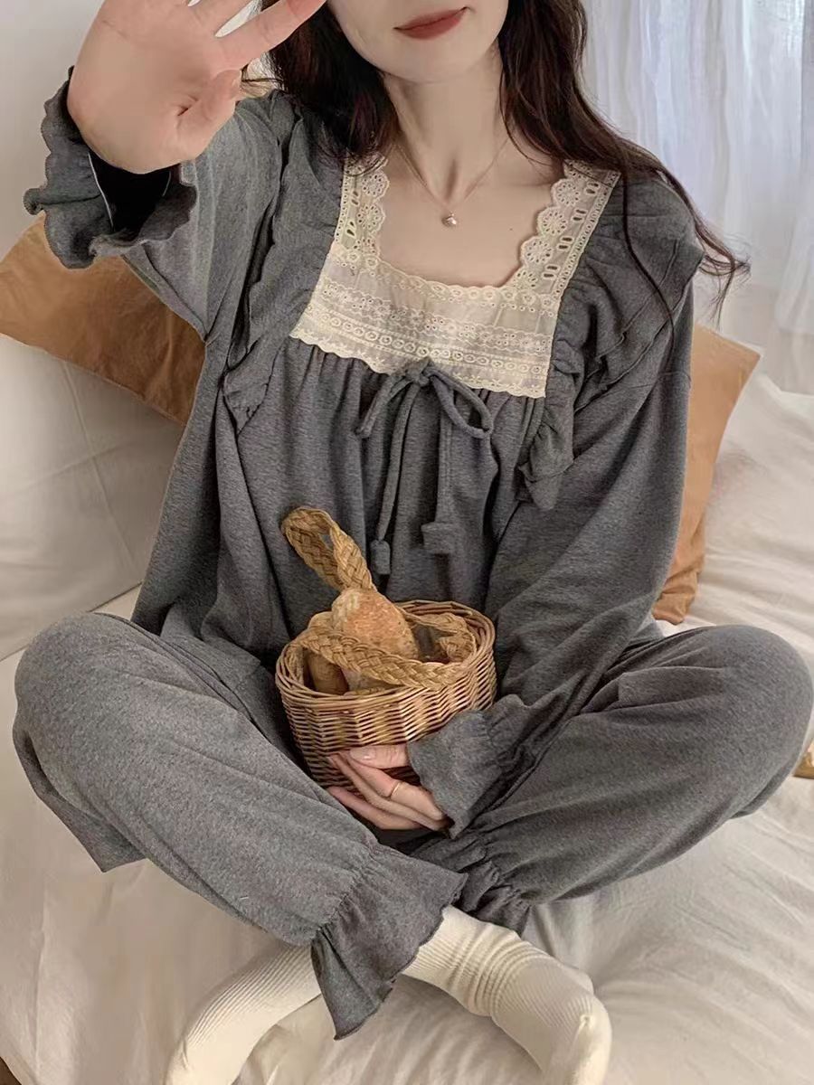2024 hot style spring and summer suits, lace, cute, simple and comfortable home clothes, large size long-sleeved outer wear suits for young people