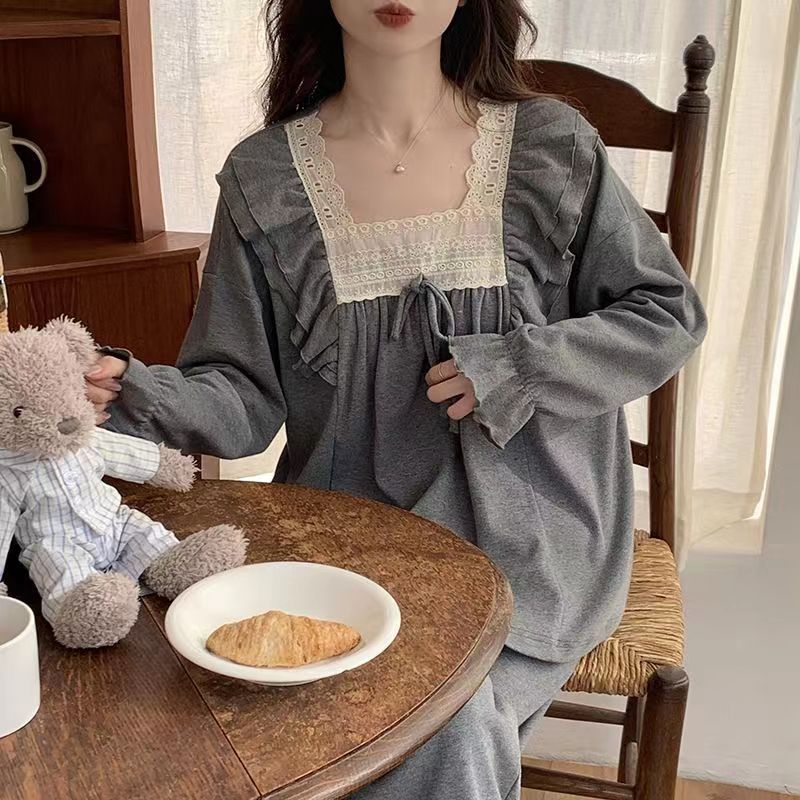 2024 hot style spring and summer suits, lace, cute, simple and comfortable home clothes, large size long-sleeved outer wear suits for young people