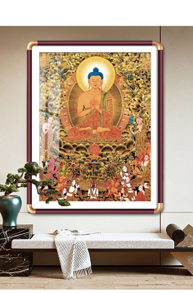 释迦牟尼佛像画唐卡挂画藏族客厅供桌佛祖壁画佛堂背景装饰画带框 detail 6