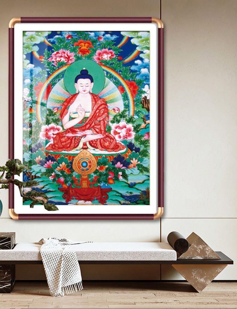 释迦牟尼佛像画唐卡挂画藏族客厅供桌佛祖壁画佛堂背景装饰画带框 detail 7
