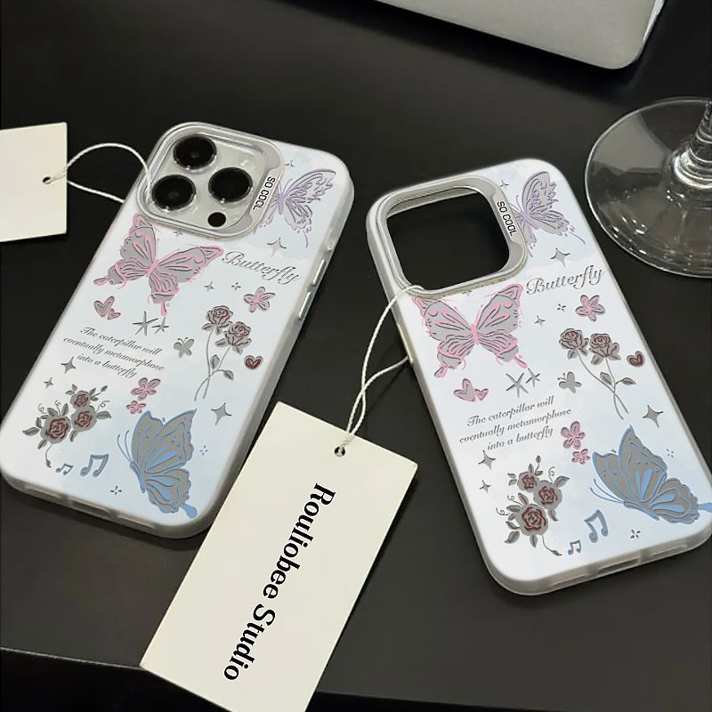 Rose butterfly suitable for iPhone 15/14/13 anti-fall 12/11 creative mobile phone case all-inclusive hard shell cute
