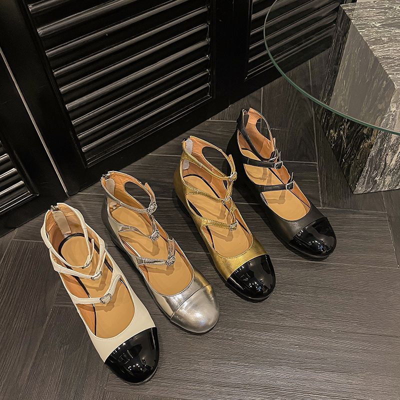 Mary Jane shoes for women retro thick heels high top hollow three-belt high heels mid-heel color-blocking single shoes for women
