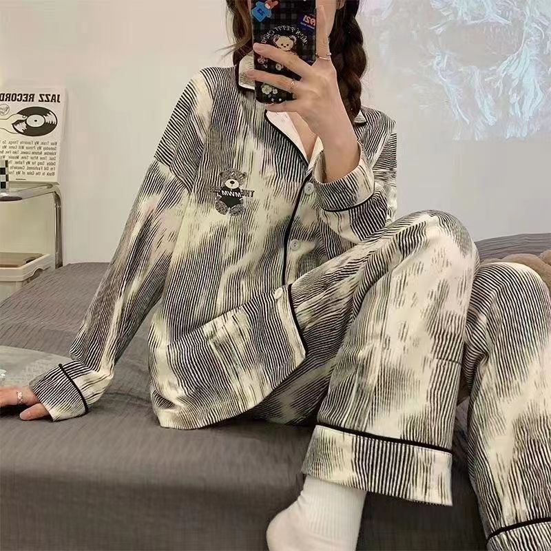 2024 new internet celebrity style pajamas women's suit long-sleeved high-end imitation cotton home wear spring, autumn and winter