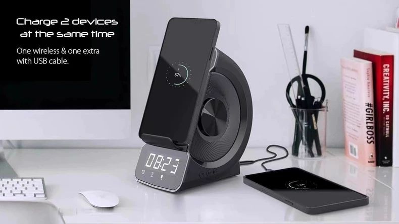 2023. gada jaunais privātais modelis trīs vienā radošais bezvadu uzlādes modinātāja Bluetooth skaļrunis_voghion.com