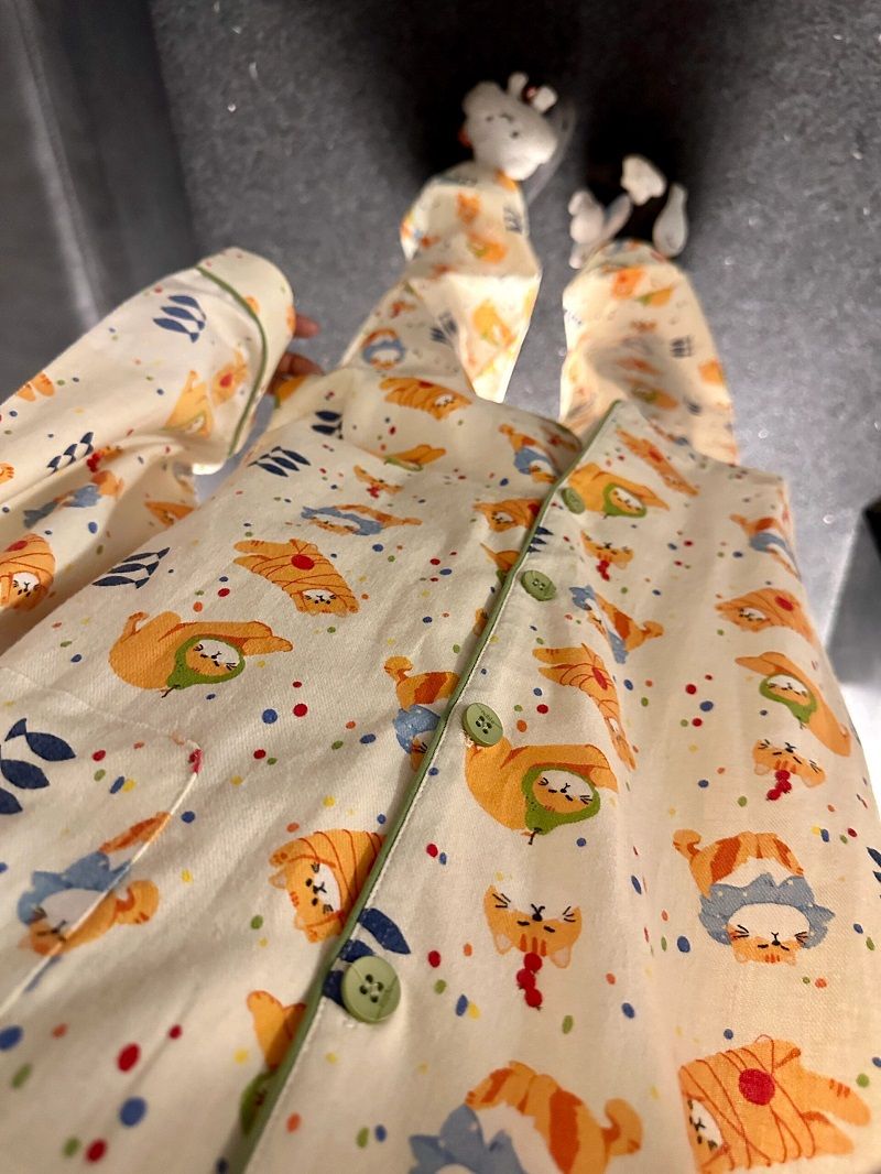 Korean style cute cat pajamas for women spring and autumn 2024 new long-sleeved trousers students loose and can be worn outside home clothes