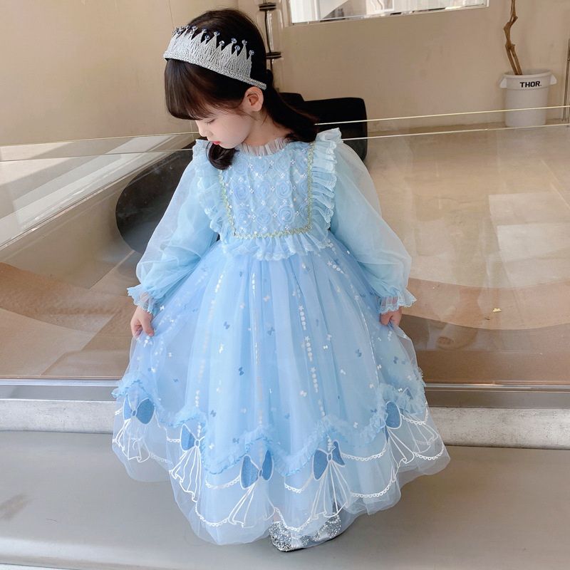 女童裙子春秋款兒童夏季連衣裙2023新款秋裝女寶寶洋氣愛莎公主裙