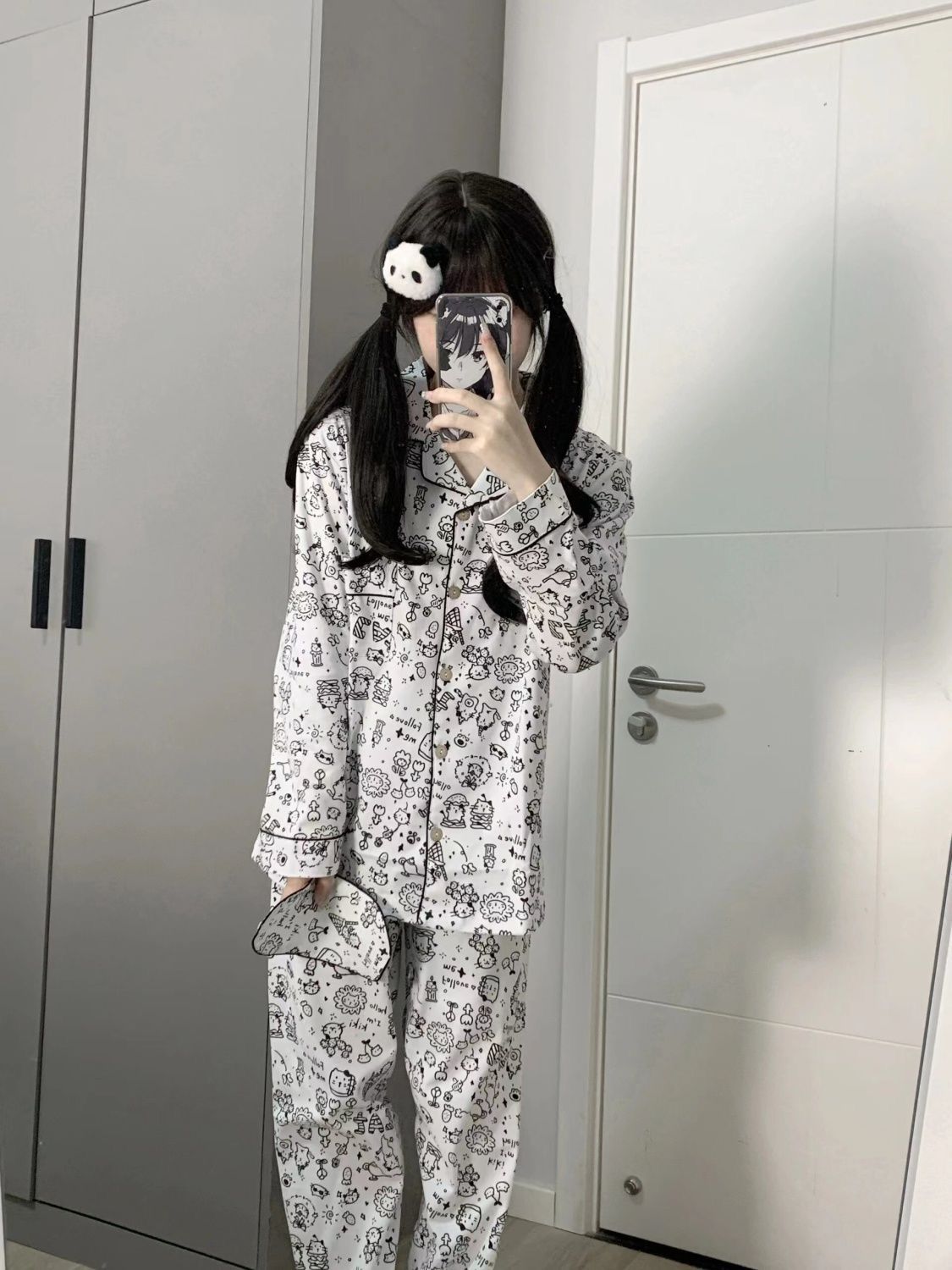 Japanese ins style cute Hello Kitty pajamas for women spring and autumn 2024 new long-sleeved trousers home clothes can be worn outside