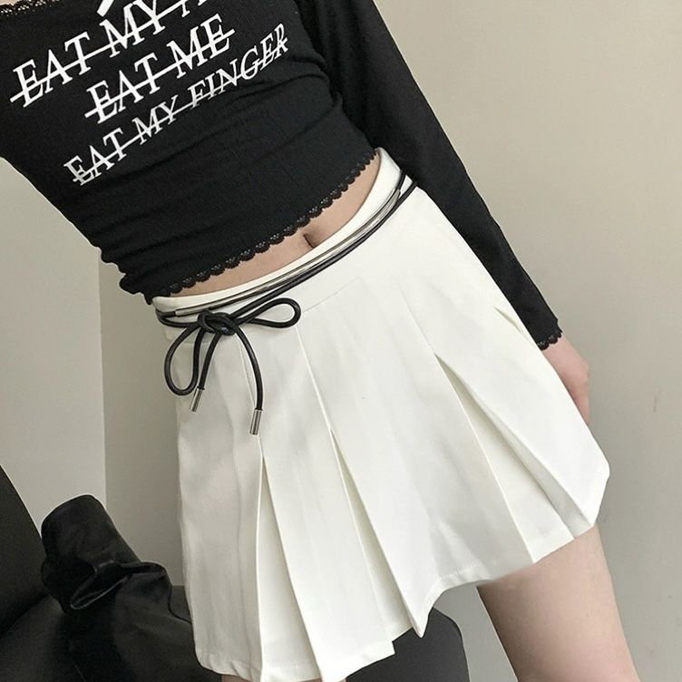 Spring and summer new niche black leather waist long metal round wax rope knot belt decorative chain_voghion.com