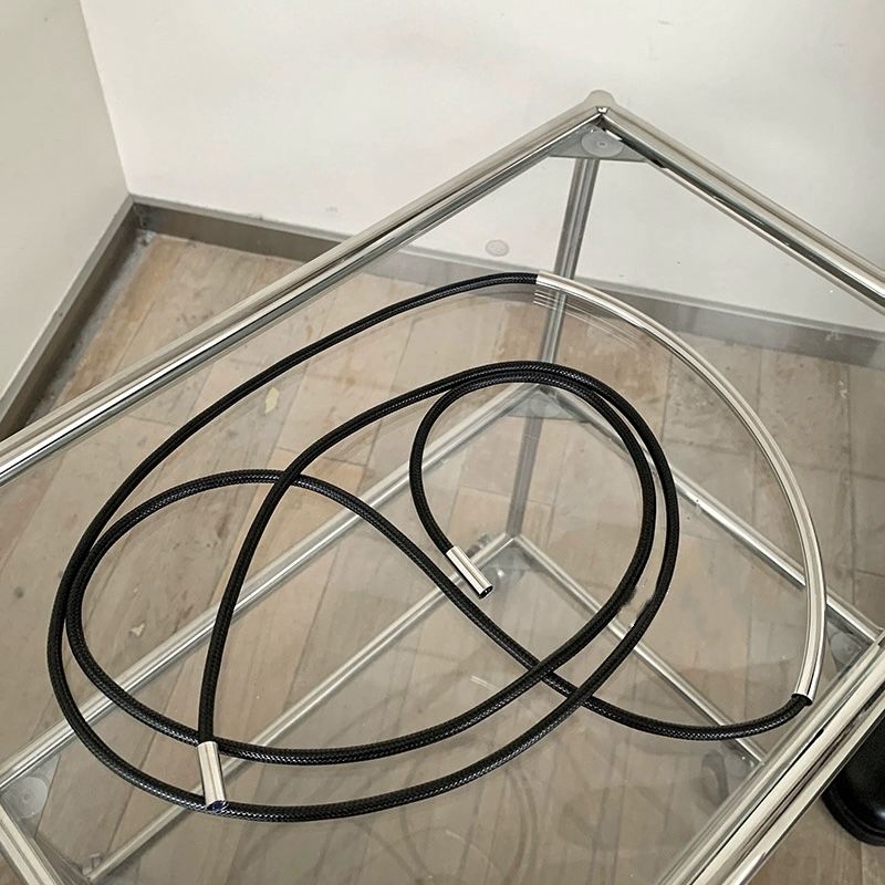 Spring and summer new niche black leather waist long metal round wax rope knot belt decorative chain_voghion.com