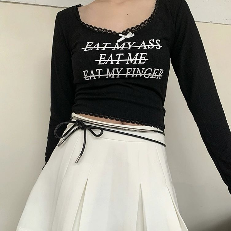 Spring and summer new niche black leather waist long metal round wax rope knot belt decorative chain_voghion.com