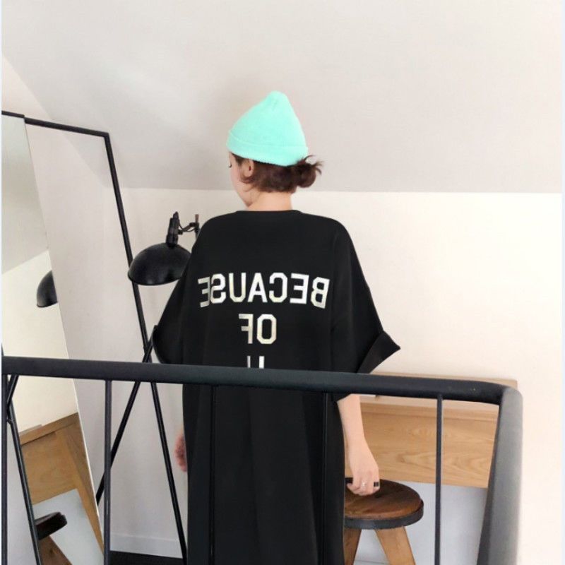 Fat MM Extra Large Size 300 Jin Maternity T-shirt Long Skirt 2024 Spring and Summer Loose Covering Belly and Hiding Flesh Showing Slimming Over-the-Knee Dress