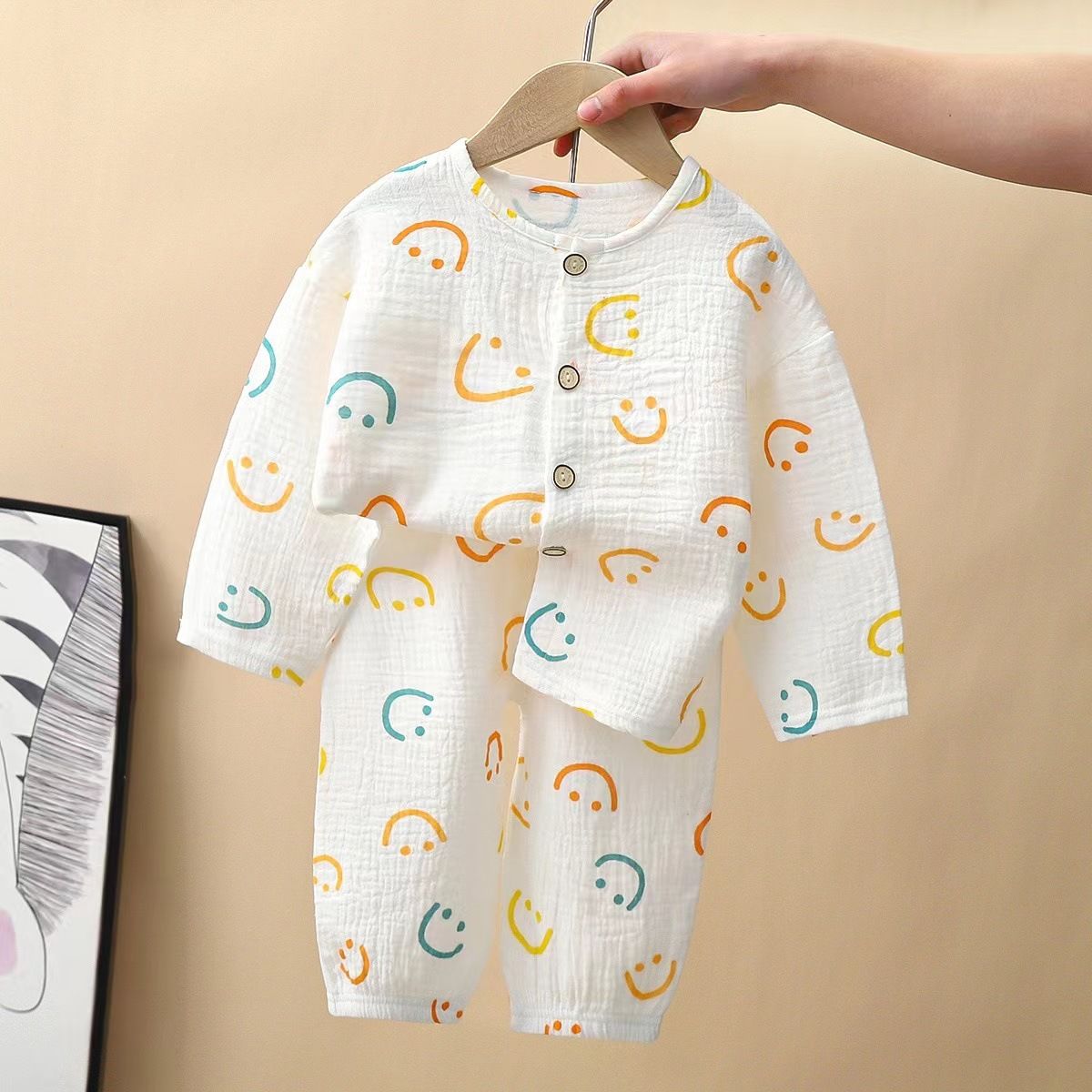 Summer children's thin cotton gauze pajamas for boys and girls double-layer pure cotton air-conditioning clothes baby long-sleeved trousers home clothes