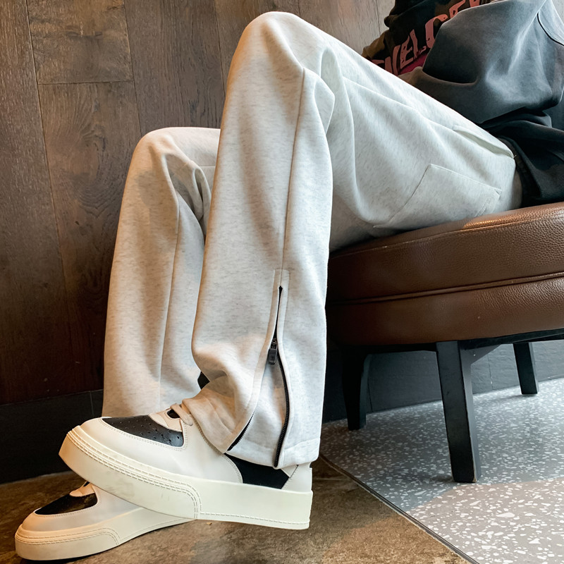 Herren-Jogginghose für Frühling und Herbst, schweres Material, amerikanischer Stil, Reißverschluss, trendige Slim-Fit-Sporthose, gerade geschnitten, lässig, lang_voghion.com