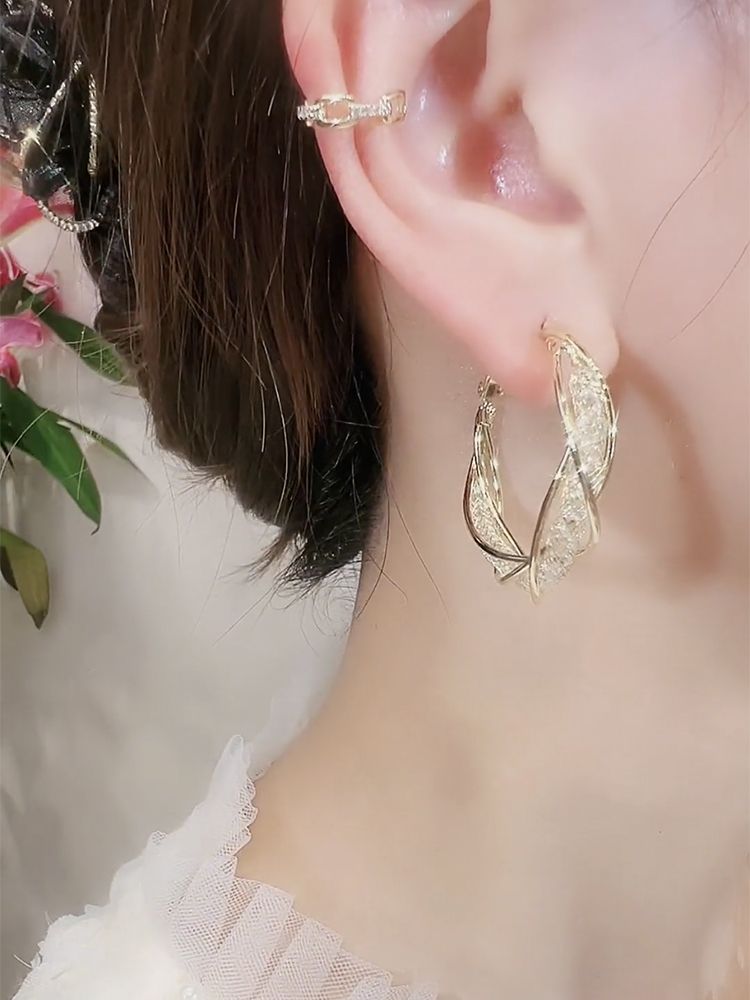 Korean Style Minimalist Crystal Hoop Earrings Light Luxury_voghion.com